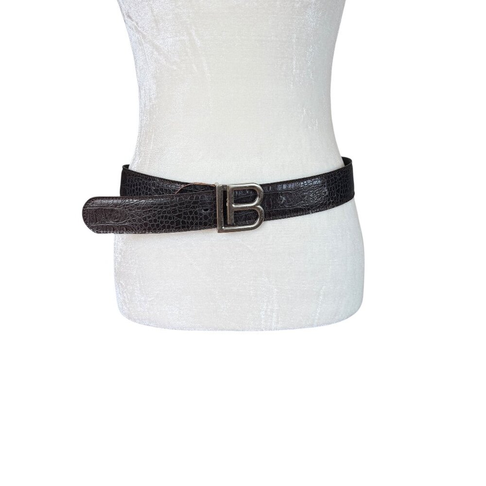 Laura Biagiotti black leather with silver LB buckle women's 41" Length
